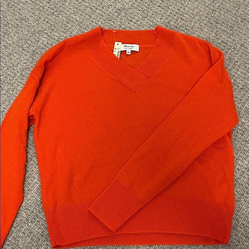 Madewell 100% cashmere orange sweater NWT